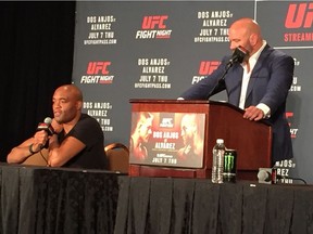 Anderson Silva and Ultimate Fighting Championship president Dana White (right) announced on July 7, 2016 that Silva would take on Daniel Cormier at UFC 200 on July 9.