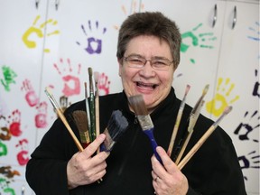 Art therapist Felicitas Drobig in her colourful art studio.