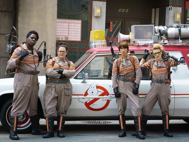 L-R: Leslie Jones, Melissa McCarthy, Kristen Wiig and Kate McKinnon star in "Ghostbusters."