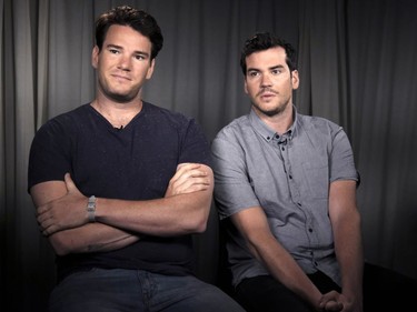 Dave (L) and Mike Stangle appear during an interview in Los Angeles, California, June 29, 2016. The brothers posted an ad on Craigslist in search of dates for a cousin's wedding back in 2013. The ad went viral and the two parlayed a slew of crazy dates into book and a movie deal for "Mike and Dave Need Wedding Dates."