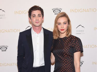 Actors Logan Lerman and Sarah Gordon attend the "Indignation" New York premiere at the Museum of Modern Art on July 25, 2016 in New York City.
