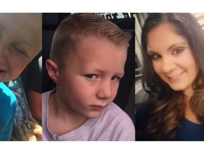 Nine-year-old Theodore Cardinal (left), four-year-old Brenden Major (centre) and 26-year-old Kimberly Oliverio were killed in a crash on Highway 16 west of Langham on Feb. 22, 2016. (Facebook)