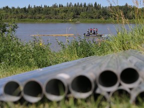 Workers are on site at the Prince Albert water treatment plant preparing for the 30-kilometre waterline that will bring water from the South Saskatchewan River on July 25, 2016.