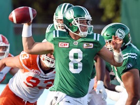 Mitchell Gale took over at quarterback for the Saskatchewan Roughriders after veteran Darian Durant left Saturday's game in the second quarter with a severely sprained left ankle.