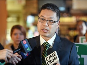 Former Saskatchewan Green Party leader Victor Lau at the kick-off to the Green's election campaign this spring.