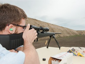 Connor Bruce tests some loads for his Remington 700 .223 at the new Saskatoon Wildlife Federation outdoor shooting range.