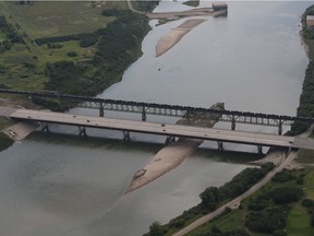 The City of Saskatoon's main water intake along the South Saskatchewan River is located southwest of the Circle Drive South bridge, seen at the top of this August 2014 aerial photo.