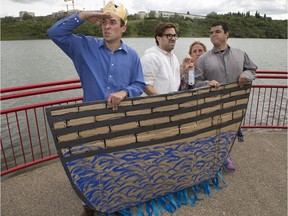 Aaron Hursh (from left), Greg Ochitwa, Rob van Meenen and Dalton Lightfoot perform a scene from Shakespeare on the Saskatchewan's Roving Show.