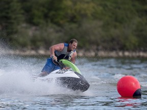 A rider practices his freestyle routine on the river near Kiwanis Park in Saskatoon.