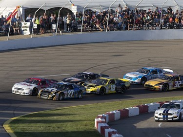 Pace car leaves the track for start during NASCAR Pinty's Series racing at Wyant Group Raceway, July 27, 2016.