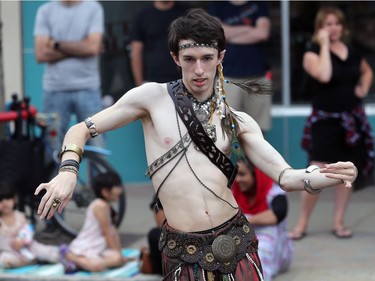 Jace Adamson of Oriental Dance Arts does some tribal fusion dancing during the 2016 PotashCorp Fringe Theatre and Street Festival on Broadway Avenue, July 28, 2016.