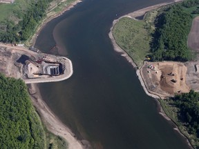 This May 27 aerial photo shows work continuing on the new north commuter bridge in Saskatoon. The City of Saskatoon's 2016 civic survey shows overwhelming support for further exploration of selling naming rights and corporate sponsorships for a wide range of city properties and structures, including bridges, as a source of revenue.