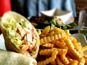 The chicken wrap and crinkle-cut fries from Foxy's in Sutherland.