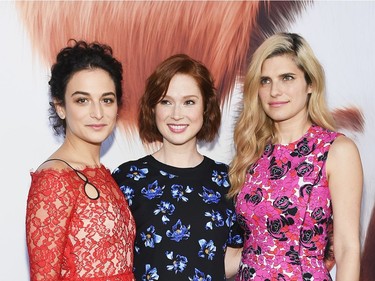 L-R: Actors Jenny Slate, Ellie Kemper and Lake Bell pose for a picture at "The Secret Life of Pets" New York premiere at David H. Koch Theatre at Lincoln Centre on June 25, 2016 in New York City.