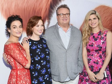 L-R: Actors Jenny Slate, Ellie Kemper, Eric Stonestreet and Lake Bell pose for a picture at "The Secret Life of Pets" New York premiere at David H. Koch Theatre at Lincoln Centre on June 25, 2016 in New York City.