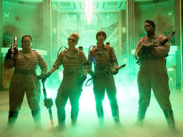 L-R: Melissa McCarthy, Kate McKinnon, Kristen Wiig and Leslie Jones star in "Ghostbusters."