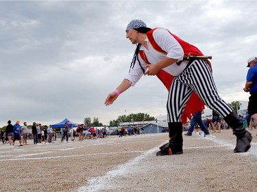 Adam Kabatoff tosses a bone in the 2016 Bunnock World Championship in Macklin, SK over the August long weekend.