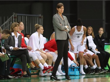 RIO DE JANEIRO, BRAZIL - AUGUST 08:  Head coach Lisa Thomaidis of Canada looks on during the women's basketball game against Serbia on Day 3 of the Rio 2016 Olympic Games at the Youth Arena on August 8, 2016 in Rio de Janeiro, Brazil.