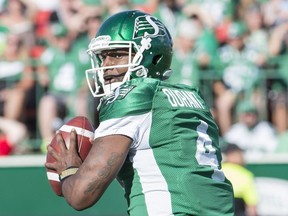Saskatchewan Roughriders quarterback Darian Durant rushed 10 times for a game-high 74 yards on Saturday.