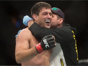 Demian Maia, of Brazil, celebrates after defeating Carlos Condit during a welterweight bout during a UFC Fight Night event in Vancouver on Saturday, August 27, 2016.