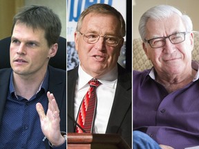 In a Mainstreet Research/Postmedia Network Inc. telephone poll, Saskatoon Mayor Don Atchison, centre, held a slight lead over Ward 6 Coun. Charlie Clark, left, with former mayor Henry Dayday in third when respondents were asked to name who they would vote for among the three declared candidates for mayor. (The StarPhoenix files)