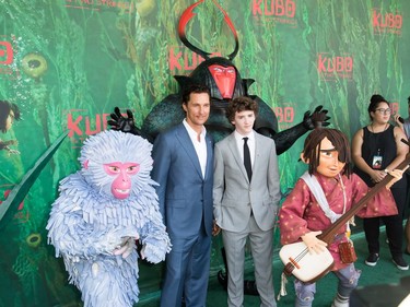 Matthew McConaughey (L) and Art Parkinson at the premiere for "Kubo and the Two Strings" in Universal City, California, August 15, 2016.