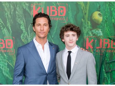 Matthew McConaughey (L) and Art Parkinson at the premiere for "Kubo and the Two Strings" in Universal City, California, August 15, 2016.