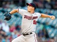 Andrew Albers of the Minnesota Twins pitches during the first inning against the Cleveland Indians at Progressive Field on August 30, 2016 in Cleveland, Ohio.