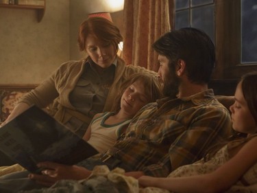 L-R: Bryce Dallas Howard, Oakes Fegley, Wes Bentley and Oona Laurence star in Disney's "Pete's Dragon," the adventures of a boy named Pete and his best friend Elliot, who just happens to be a dragon.