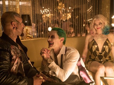 L-R: Common as Monster T, Jared Leto as The Joker and Margot Robbie as Harley Quinn in Warner Bros. Pictures' action adventure "Suicide Squad."
