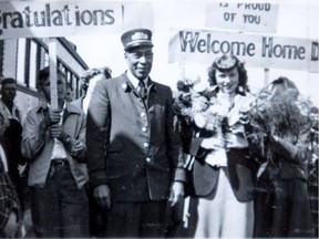 Doreen Dredge is welcomed home from the Olympics after arriving at the Watrous train station in 1948.