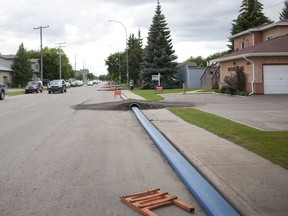 A water line runs down River Street in Prince Albert which will supply water from the treatment plant in Prince Albert, Saskatchewan on Saturday, July 31st, 2016. (Kayle Neis/Saskatoon StarPhoenix)