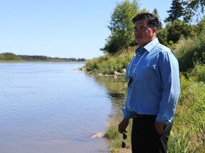 Federation of Sovereign Indigenous Nations Chief Bobby Cameron speaks to reporters in Prince Albert following the July 20 Husky Energy Inc. oil spill.