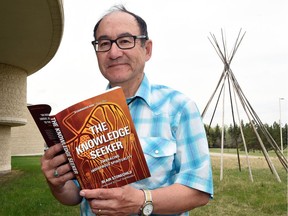 Blair Stonechild with his new book, Knowledge Seeker.