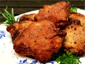 Oven fried chicken thighs.