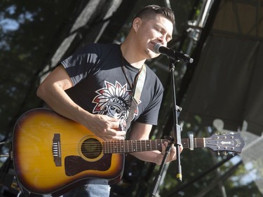 Jared Poitras from Alberta sings as aboriginal musicians from Africa, New Zealand, Australia and the U.S. are on the stage in Saskatoon for the Saskatchewan World Indigenous Festival for the Arts, August 25, 2016.