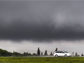 Dark clouds loomed over Saskatoon for most of Monday, bringing rain and thunder.