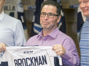The WHL's Saskatoon Blades President Steve Hogle announces that Dean Brockman is the new head coach of the team, June 23, 2016.