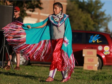 Brooklyn Rain Bear performs a fancy dance to remember victims of the sex trade during the 16th Annual Day or Mourning Event at Pleasant Hill Park on August 14, 2016.