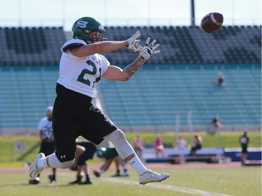 Brett Boechler trains during Huskies football camp at PotashCorp Park in Saskatoon on August 16, 2016.