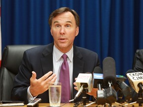 Finance Minister Bill Morneau speaks to media in Saskatoon on August 16, 2016.