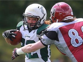 Running back Samantha Matheson (left) was one of seven Saskatoon Valkyries players who were named all-stars from the Women's National Football Championship in July.