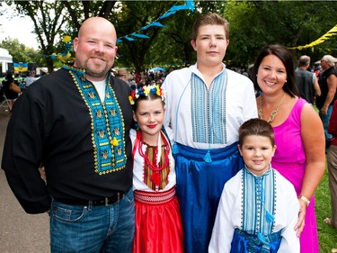 Travis Boyenko, left to right, Rachel Boyenko, Reece Boyenko, Ryder Boyenko and Jackie Boyenko are On The Scene during Ukrainian Day in the Park in Saskatoon, SK on Saturday, August 27, 2016.