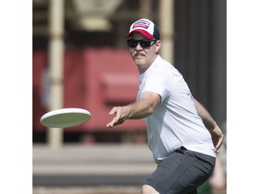 Participants take part in a ultimate frisbee game during Motionball Marathon of Sport Saskatoon at Aden Bowman, August 27, 2016.