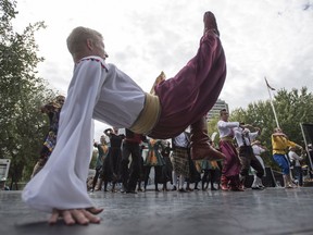 The Pavlychenko Folklorique Ensemble perform at Ukrainian Day in the Park in Saskatoon, August 27, 2016.