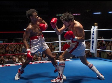 Usher Raymond (L) and Edgar Ramirez star in "Hands of Stone."