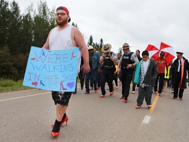 Tyler Walker was among a group of men and youths who took part in the annual Walk for Missing and Murdered Indigenous Women at Ahtahkakoop Cree Nation on Aug. 23, 2016.