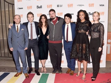 L-R: Simon Barrett, James Allen McCune, Callie Hernandez, Adam Wingard, Wes Robinson, Corbin Reid and Valorie Curry attend the "Blair Witch" premiere during the 2016 Toronto International Film Festival at Ryerson Theatre on September 11, 2016 in Toronto, Ontario.