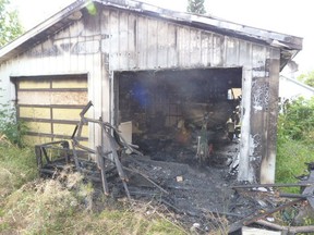 A garage fire on the 400 block of Avenue M North on Saturday, Sept. 10 is being considered suspicious by the Saskatoon Fire Department. (Supplied/Saskatoon Fire Department)