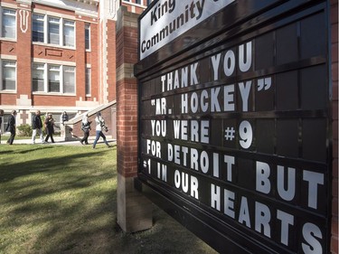 A sign outside of King George School, the elementary school Howe attended, in Saskatoon, Sunday, September 25, 2016.